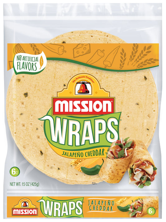 Mission Jalapeno Cheddar Flour Tortilla Wraps, 6 Count