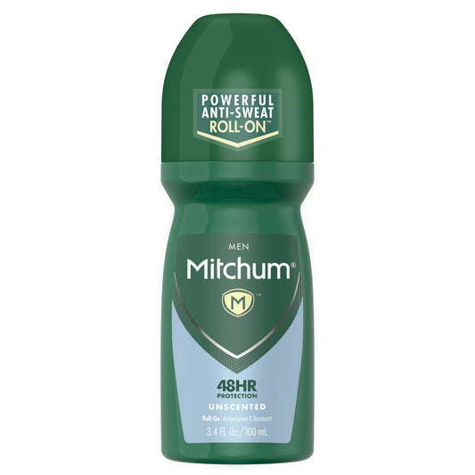 Mitchum Men Powerful Anti-Sweat Antiperspirant Deodorant Roll On, Unscented, 3.4 oz