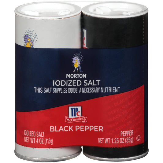 Morton Salt Iodized Salt & McCormick Black Pepper, 5.25 oz Shaker Set