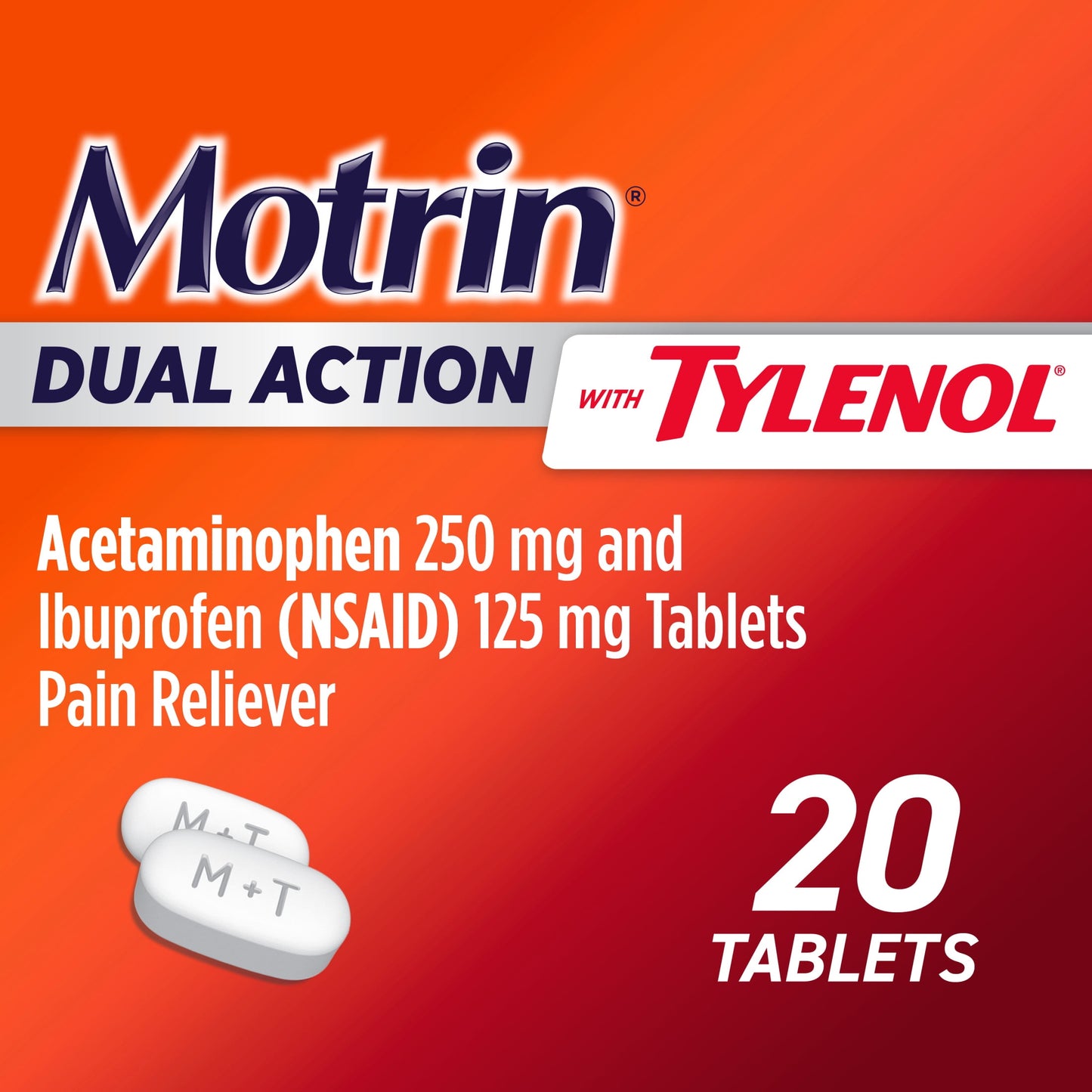 Motrin Dual Action with Tylenol, Ibuprofen & Acetaminophen, 20Ct