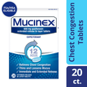 Mucinex 12 Hour Relief, Chest Congestion and Cough Medicine, 20 Tablets