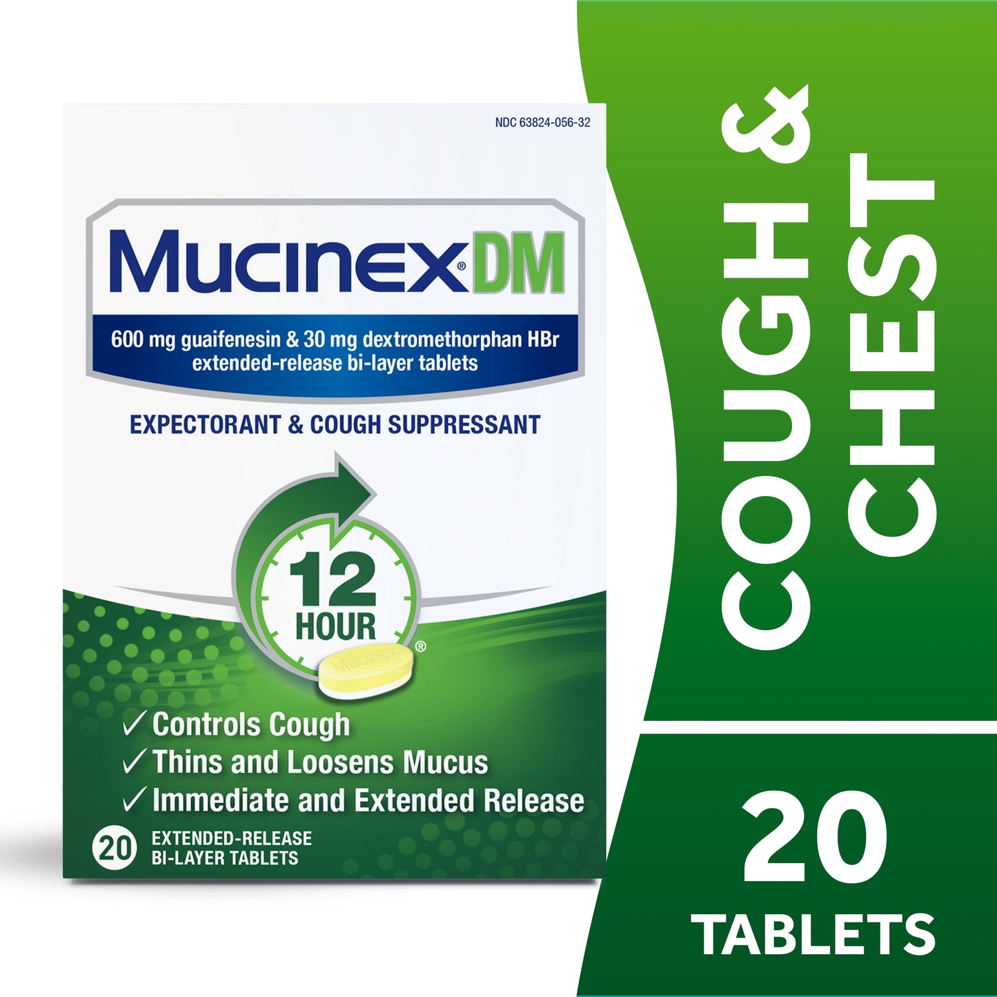 Mucinex 12 Hour Relief, DM Cough Medicine, 20 Tablets