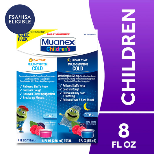 Mucinex Children's Cold Medicine , Day & Night Value Combo Pack, Very Berry, 2x4 fl oz