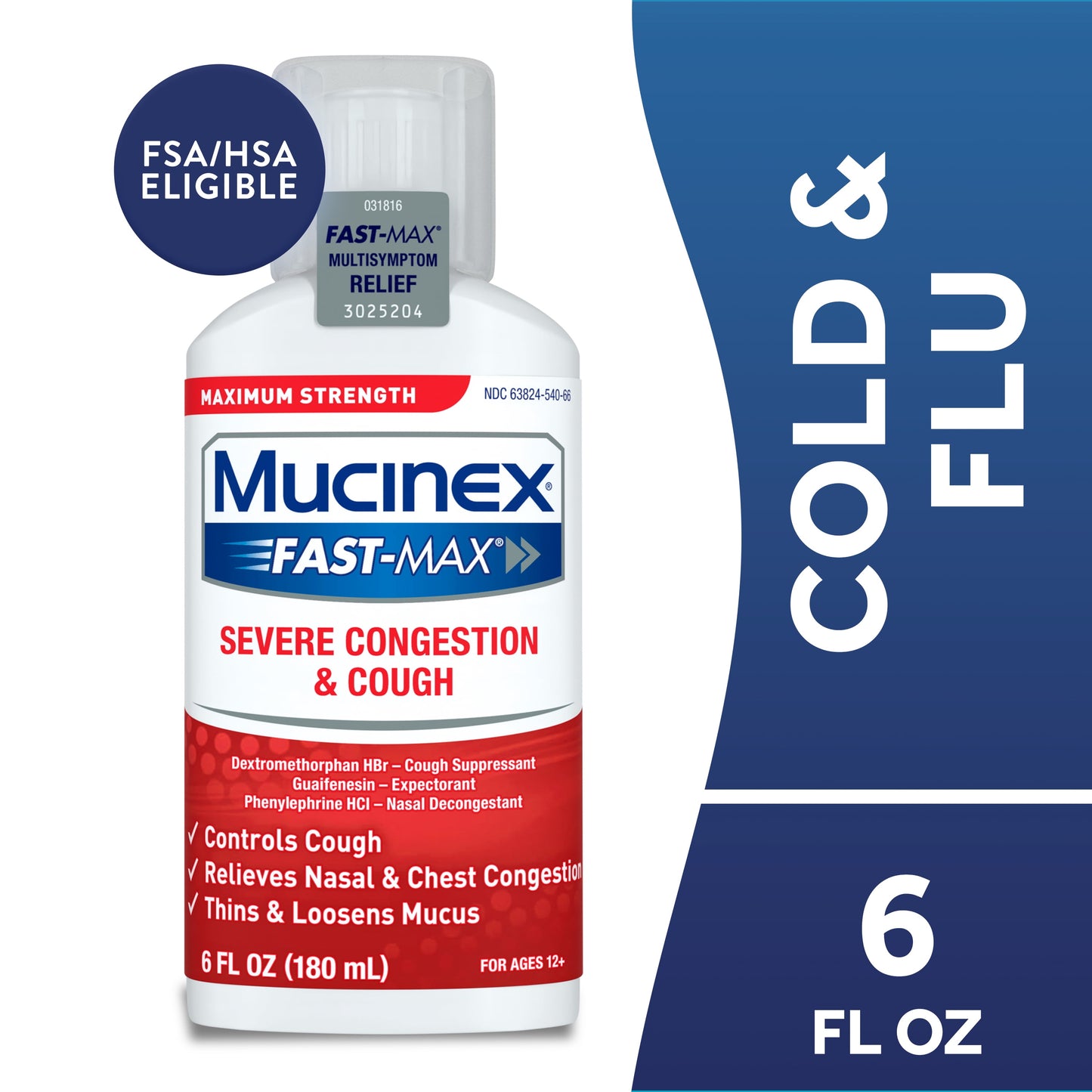 Mucinex Fast Max, Severe Congestion & Cough Cold and Flu Liquid Medicine, 6 fl oz