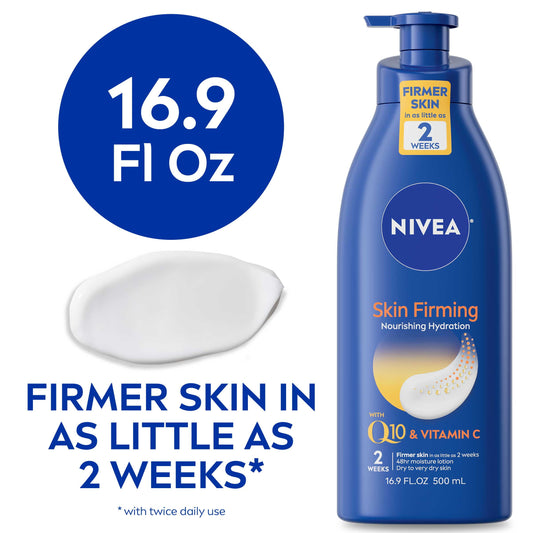 NIVEA Nourishing Skin Firming Body Lotion with Q10 and Vitamin C, 16.9 Fl Oz Pump Bottle