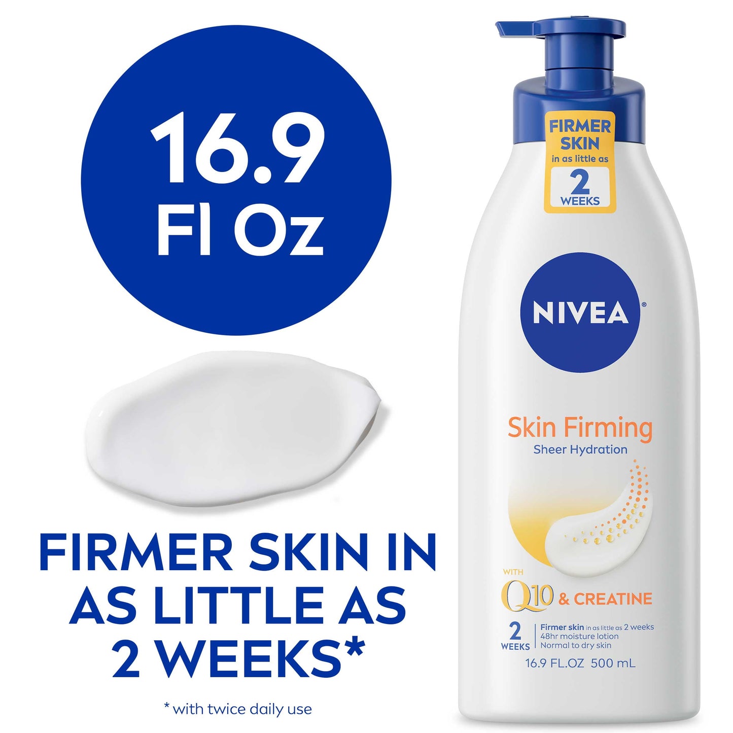 NIVEA Skin Firming Hydration Body Lotion with Q10 and Shea Butter, 16.9 Fl Oz Pump Bottle