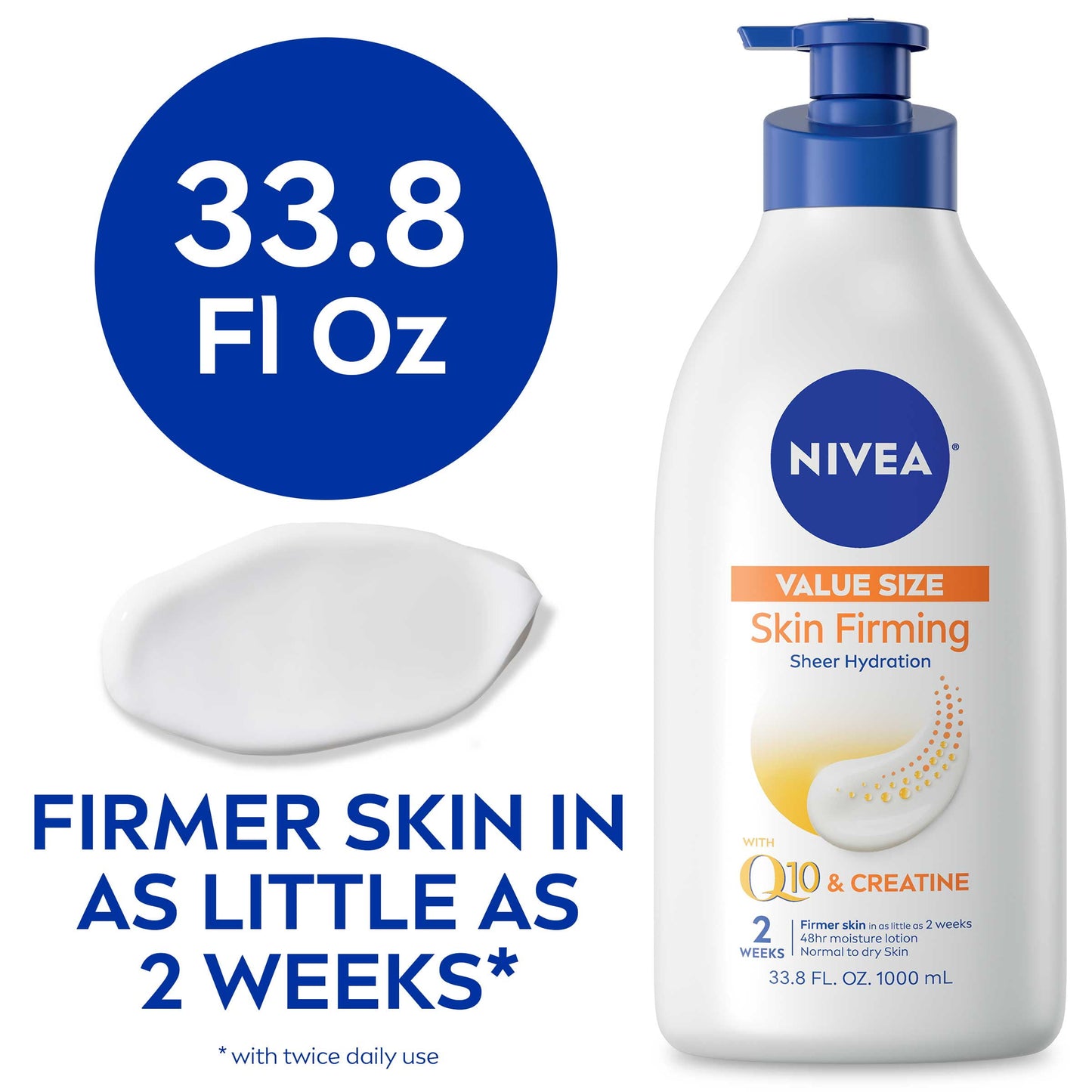 NIVEA Skin Firming Hydration Body Lotion with Q10 and Shea Butter, 33.8 Fl Oz Pump Bottle