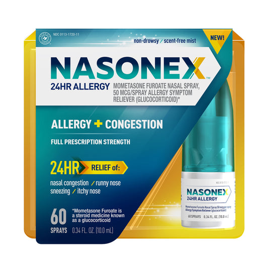 Nasonex 24HR Allergy Nasal Spray, Non-Drowsy, Scent-Free Mist, 60 Spray Count