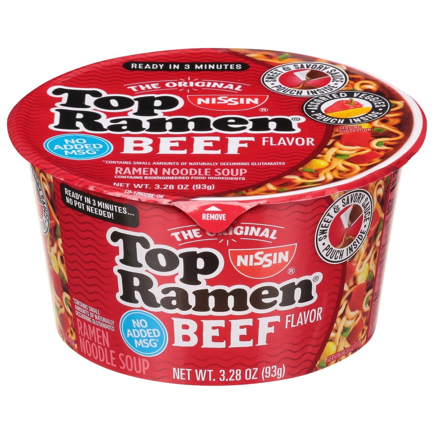 Nissin Top Ramen Beef Flavor Ramen Noodles 3.28 oz. Bowl