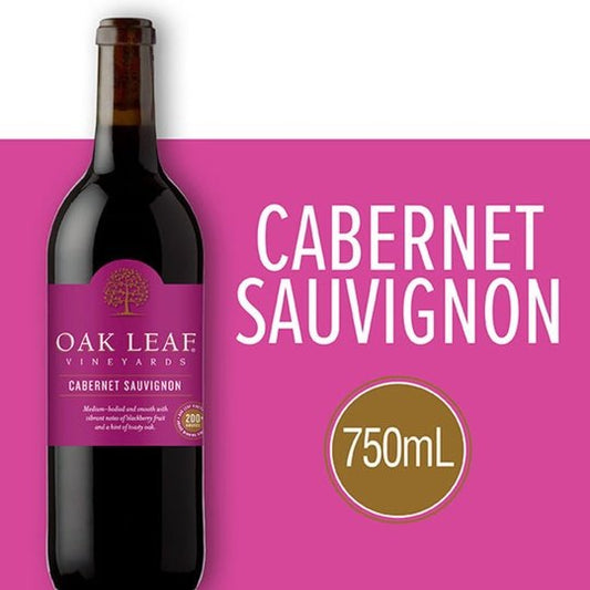 Oak Leaf Vineyards Cabernet Sauvignon Red Wine, 750 ml Glass, ABV 13.00%, 5- 5oz servings, California