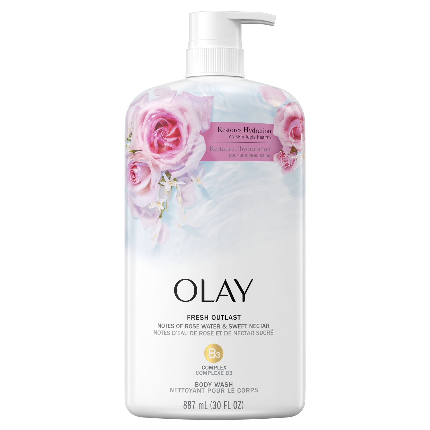 Olay Fresh Outlast Rose Water & Sweet Nectar Body Wash, 30 fl oz