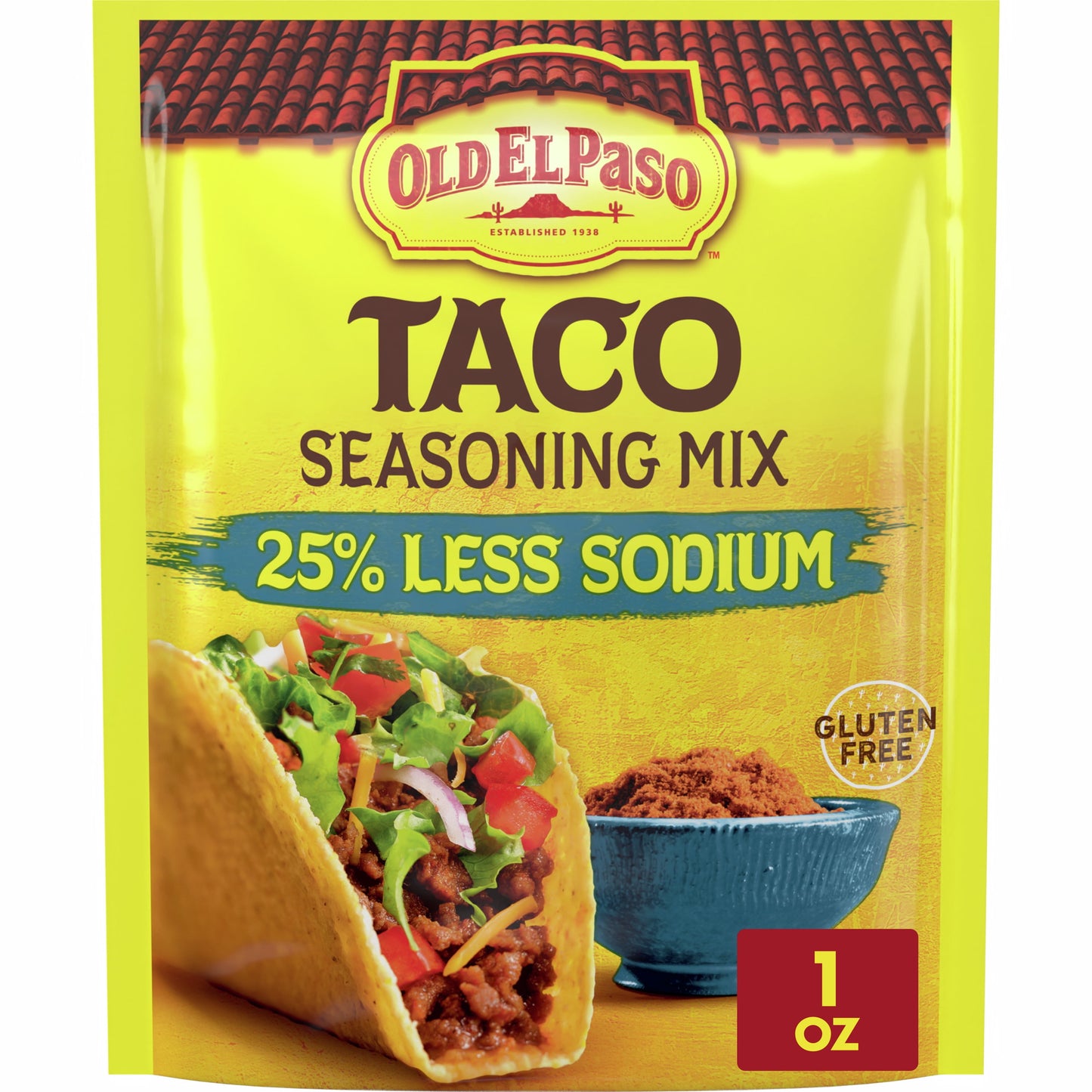 Old El Paso Taco Seasoning, 25% Less Sodium, 1 oz.