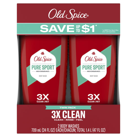 Old Spice High Endurance Body Wash for Men, Pure Sport Scent, 24 fl oz, Pack of 2