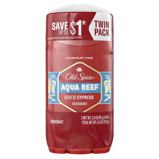 Old Spice Men's Aluminum-Free Deodorant, Aqua Reef, 3.0 oz Twin Pack