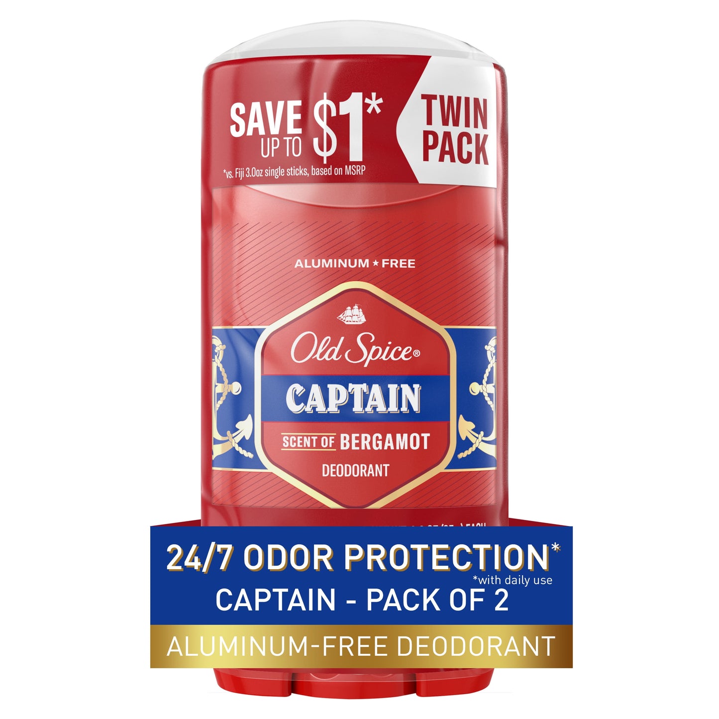 Old Spice Red Collection Deodorant Stick for Men, Captain Scent, 3.0 oz, Twin Pack