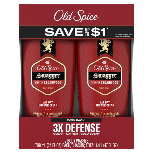 Old Spice Red Collection Swagger Scent Men's Body Wash, 24 fl oz, Pack of 2 (48 fl oz Total)