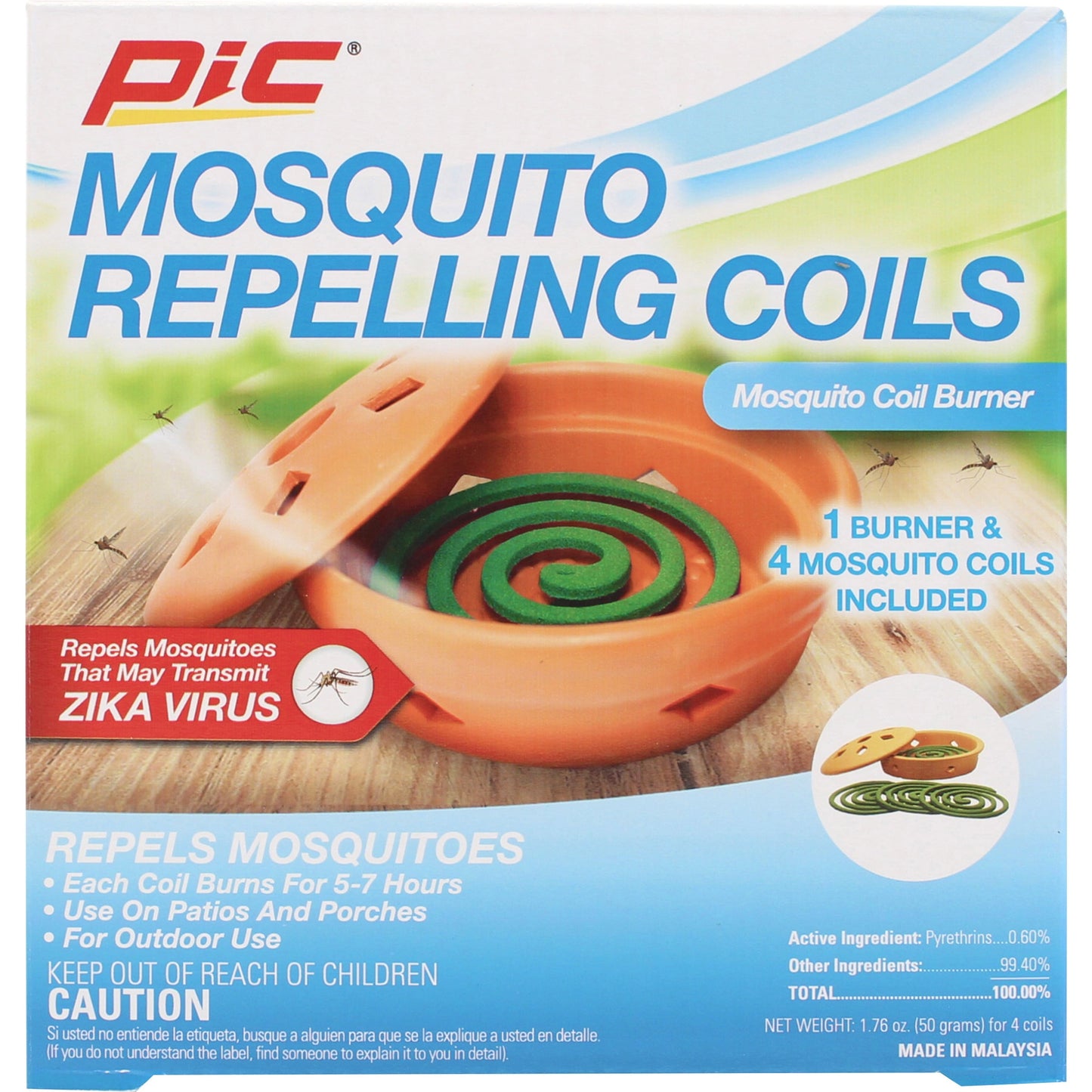 PIC Mosquito Coils with Terra Cotta Burner, Mosquito Repellent, 3 oz, 5 Pc Box