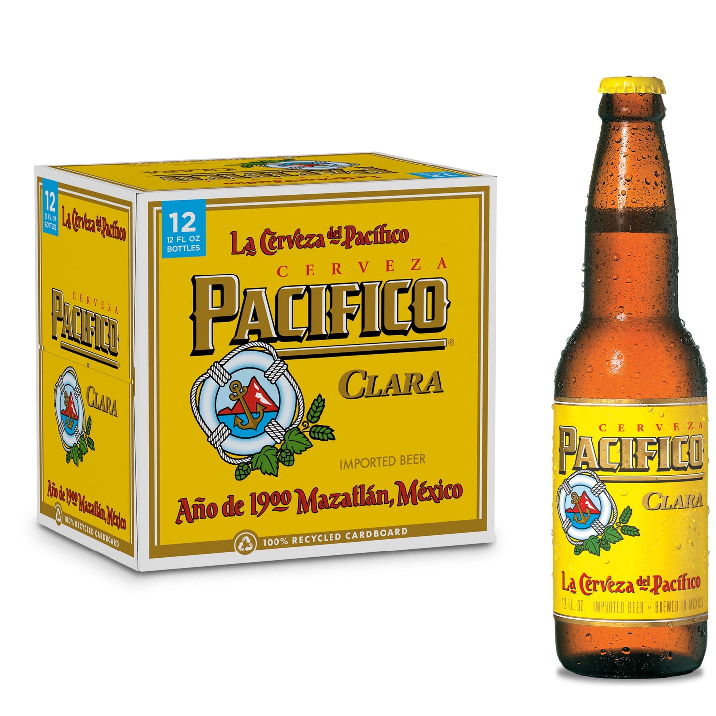 Pacifico Clara Mexican Lager Import Beer, 12 Pack Beer, 12 fl oz Bottles, 4.4% ABV