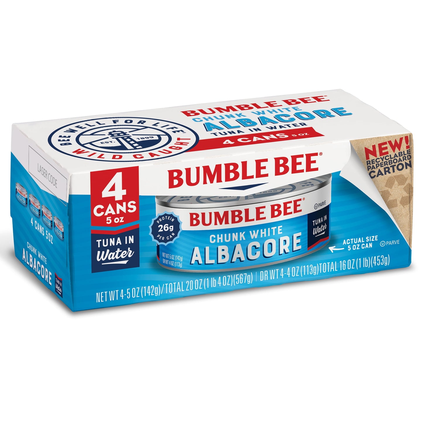 (Pack of 4) Bumble Bee Chunk White Albacore Tuna in Water, 5 oz cans