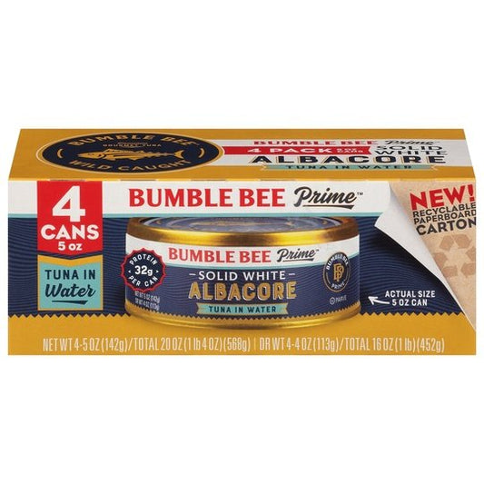 (Pack of 4) Bumble Bee Prime Solid White Albacore Tuna in Water, 5 oz Cans