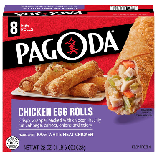 Pagoda 100% Crispy White Meat Chicken Egg Rolls, Frozen, 8 Ct. 22 oz