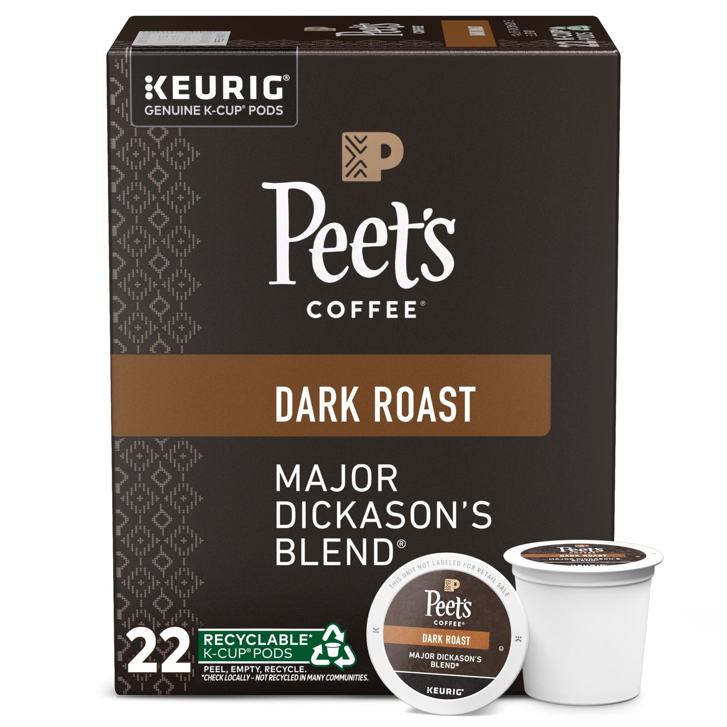 Peet's Coffee Major Dickason's Blend K-Cup Coffee Pods, Premium Dark Roast, 22 Count, Single Serve Capsules Compatible with Keurig