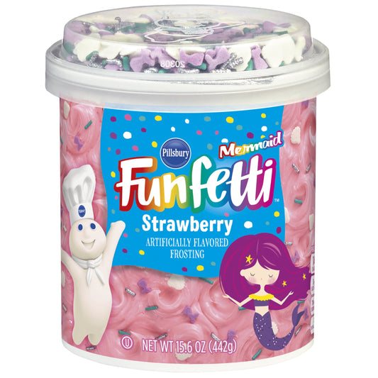 Pillsbury Funfetti Mermaid Strawberry Flavored Frosting, 15.6 oz Tub