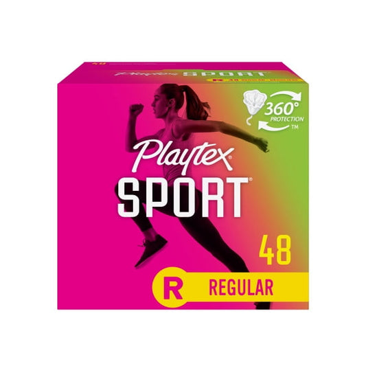 Playtex Sport Regular Plastic Applicator Tampons, 48 Ct, 360 Degree Sport Level Period Protection, No-Slip Grip Applicator