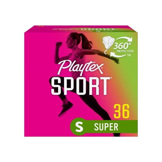 Playtex Sport Super Plastic Applicator Tampons, 36 Ct, 360 Degree Sport Level Period Protection, No-Slip Grip Applicator