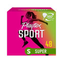 Playtex Sport Super Tampons 48 Ct, 360 Degree Sport Protection That Traps Leaks, Contoured Applicator For Comfortable Placement