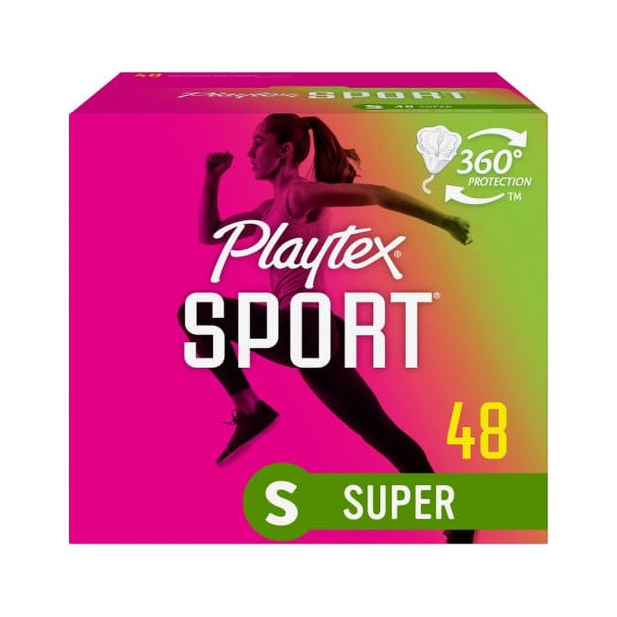 Playtex Sport Super Tampons 48 Ct, 360 Degree Sport Protection That Traps Leaks, Contoured Applicator For Comfortable Placement