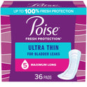 Poise Ultra Thin Incontinence Pads for Women, 5 Drop, Maximum Absorbency, Long, 36Ct