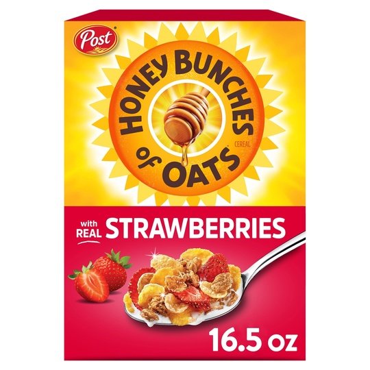 Post Honey Bunches of Oats with Strawberries Breakfast Cereal, Honey Oats and Strawberry Cereal, 16.5 OZ Box