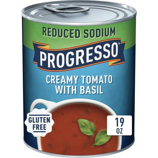 Progresso Creamy Tomato With Basil Soup, Reduced Sodium Canned Soup, Gluten Free, 19 oz