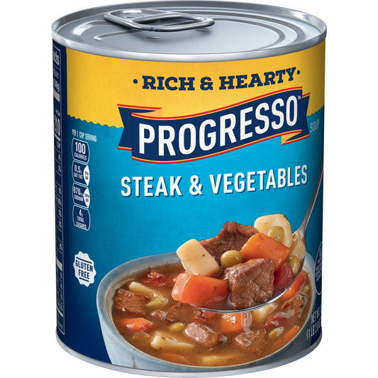 Progresso Rich & Hearty, Steak & Vegetables Canned Soup, Gluten Free, 18.8 oz.
