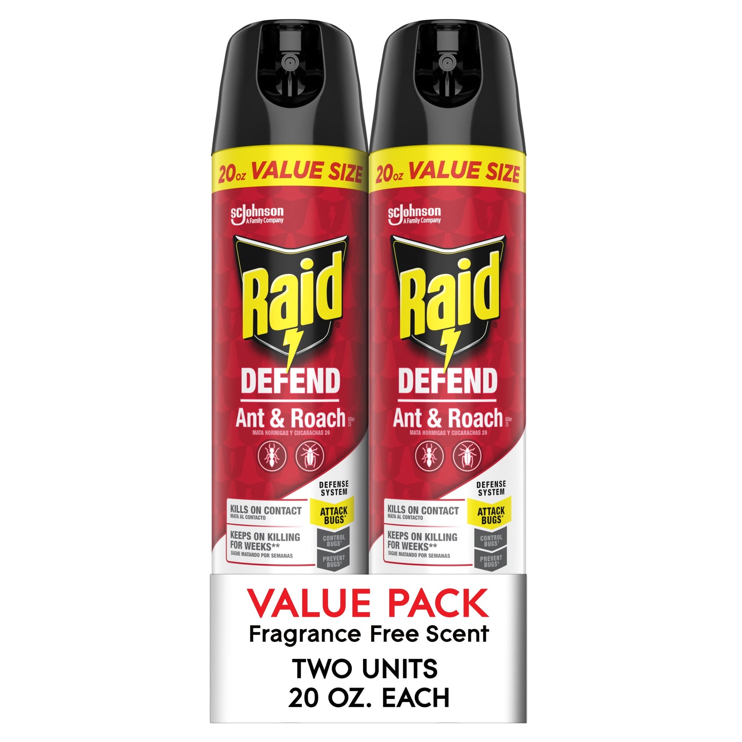 Raid Defend Ant and Roach Killer, Insect Killer Spray, Fragrance-Free, 20 oz, 2 Count