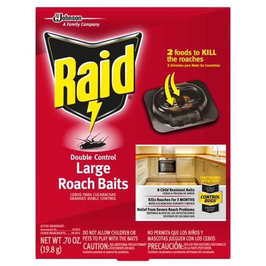 Raid® Double Control Large Roach Baits, Kills Cockroaches and Bugs, 8 Bait Stations