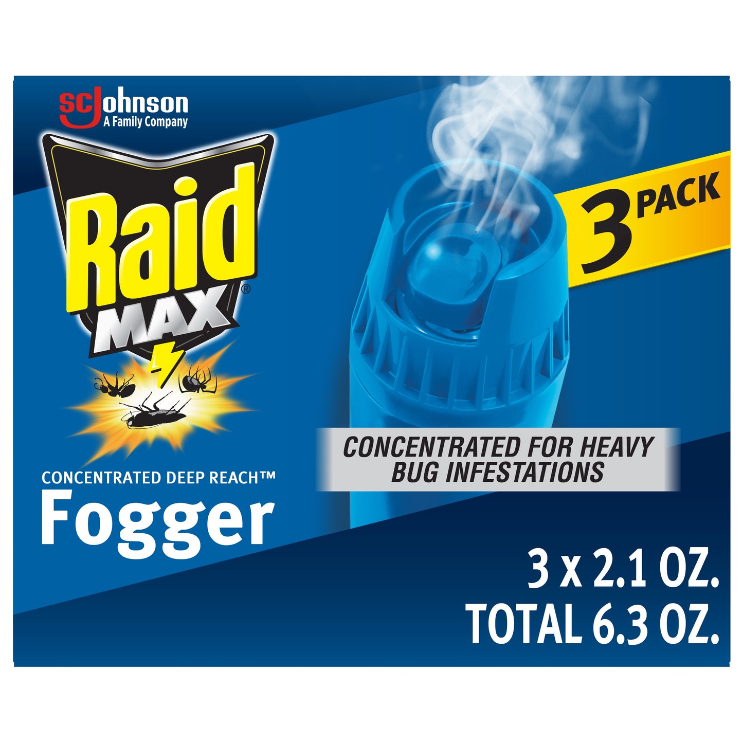 Raid® Max Concentrated Deep Reach Fogger, 2.1 fl oz, 3 ct (Total 6.3 fl oz, 179 g)