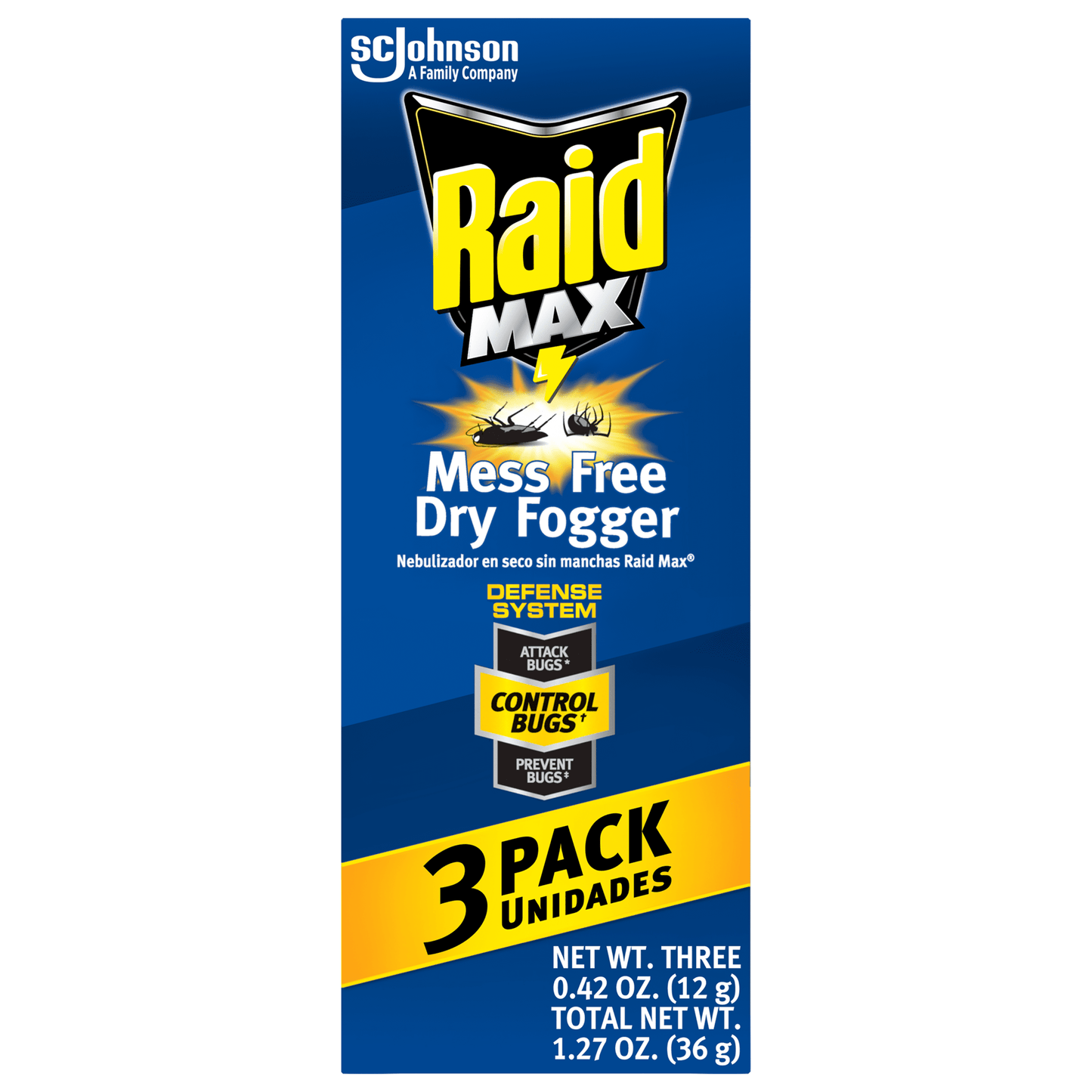 Raid Max Mess Free Dry Fogger, Deep-Penetrating Bug Killing Fog for the Home, 3 Count