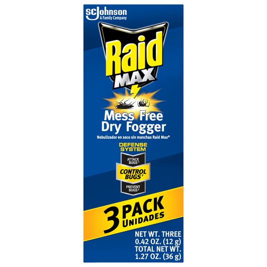 Raid Max Mess Free Dry Fogger, Deep-Penetrating Bug Killing Fog for the Home, 3 Count