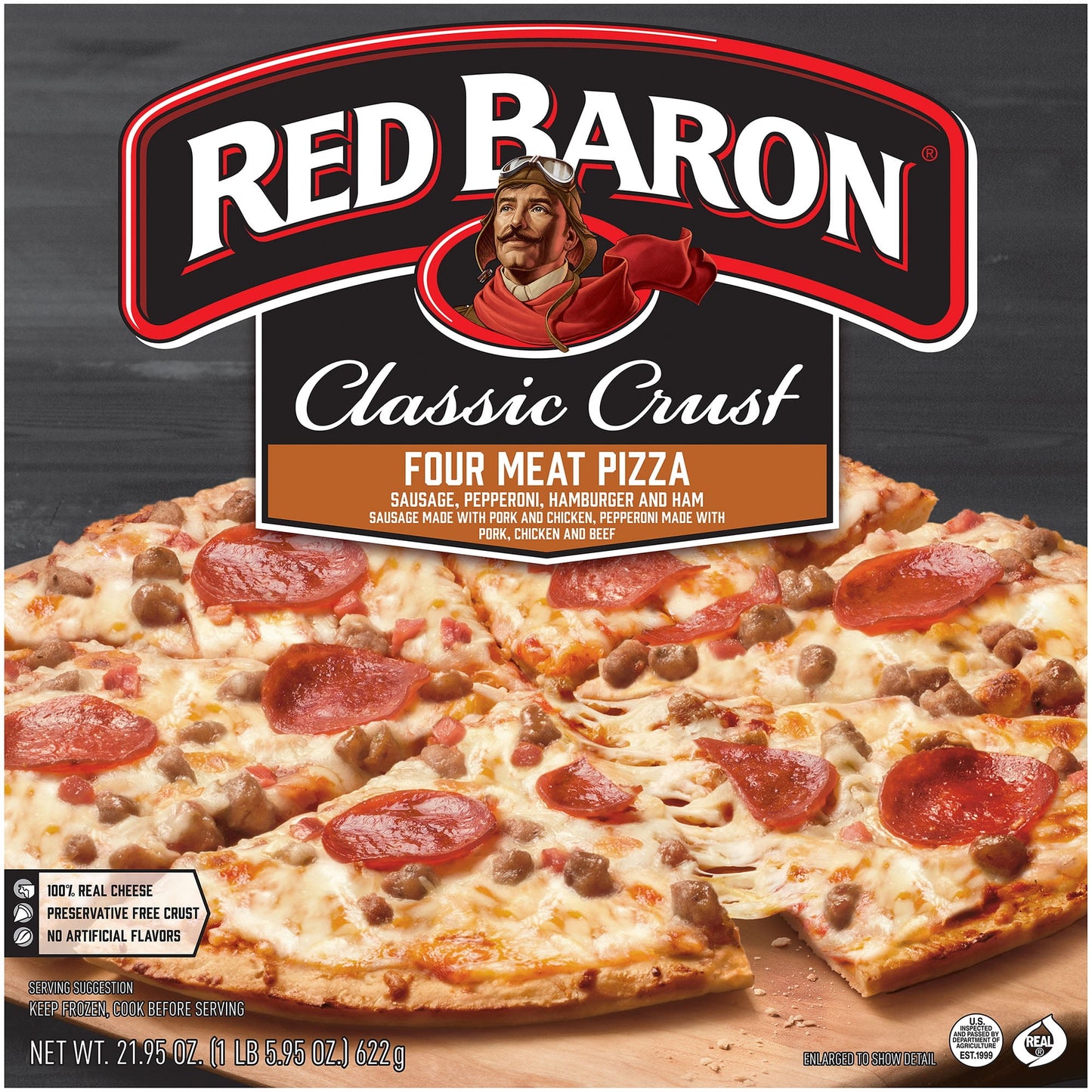 Red Baron, Pizza, Classic Crust Four Meat, 21.95 oz (Frozen)