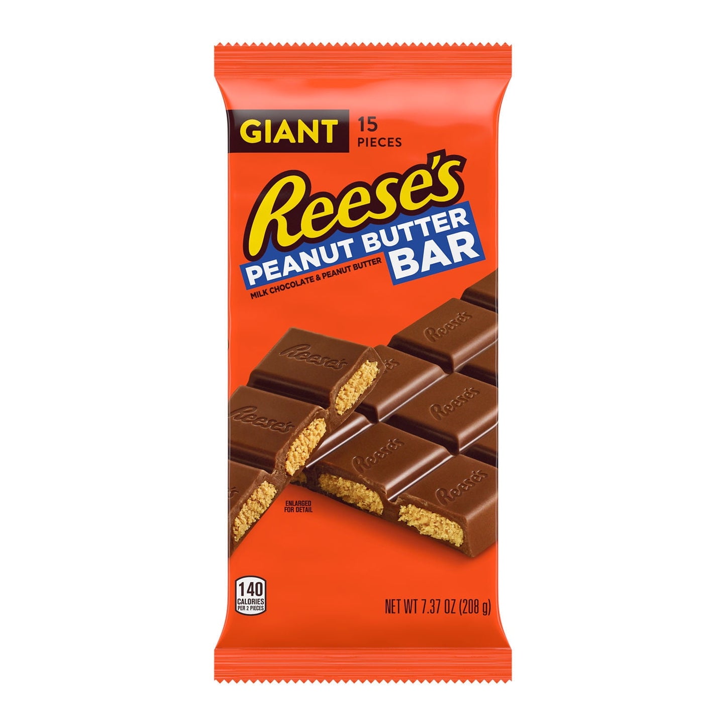 Reese's Milk Chocolate Peanut Butter Giant Candy, Bar 7.37 oz, 15 Pieces