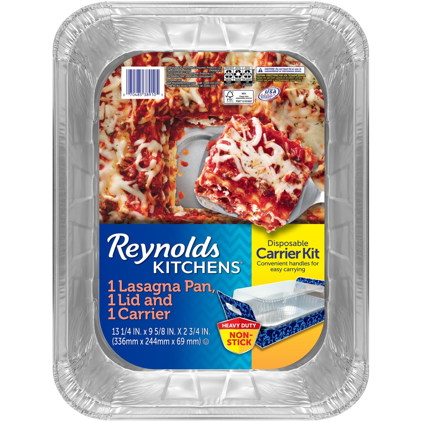 Reynolds Disposable Lasagna Pan with Carrier & Lid (Non-Stick, 14x10 inch, 1 Count)