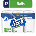 Scott Rapid-Dissolving Toilet Paper for RVs & Boats, 12 Double Rolls, 231 Sheets Per Roll (2,772 Total)