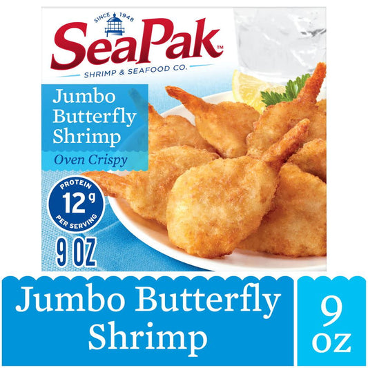 SeaPak Jumbo Butterfly Shrimp with Crispy Breading, Easy to Bake, Large, 9 oz (Frozen)