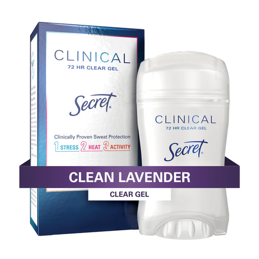 Secret Clinical Strength Clear Gel Antiperspirant Deodorant, Clean Lavender, 2.6 oz