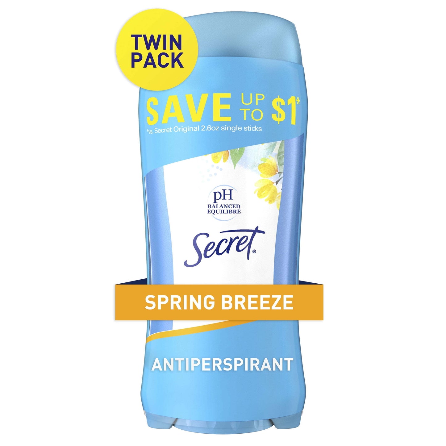 Secret Invisible Solid Antiperspirant and Deodorant, Spring Breeze, Twin Pack, 2.6 oz each