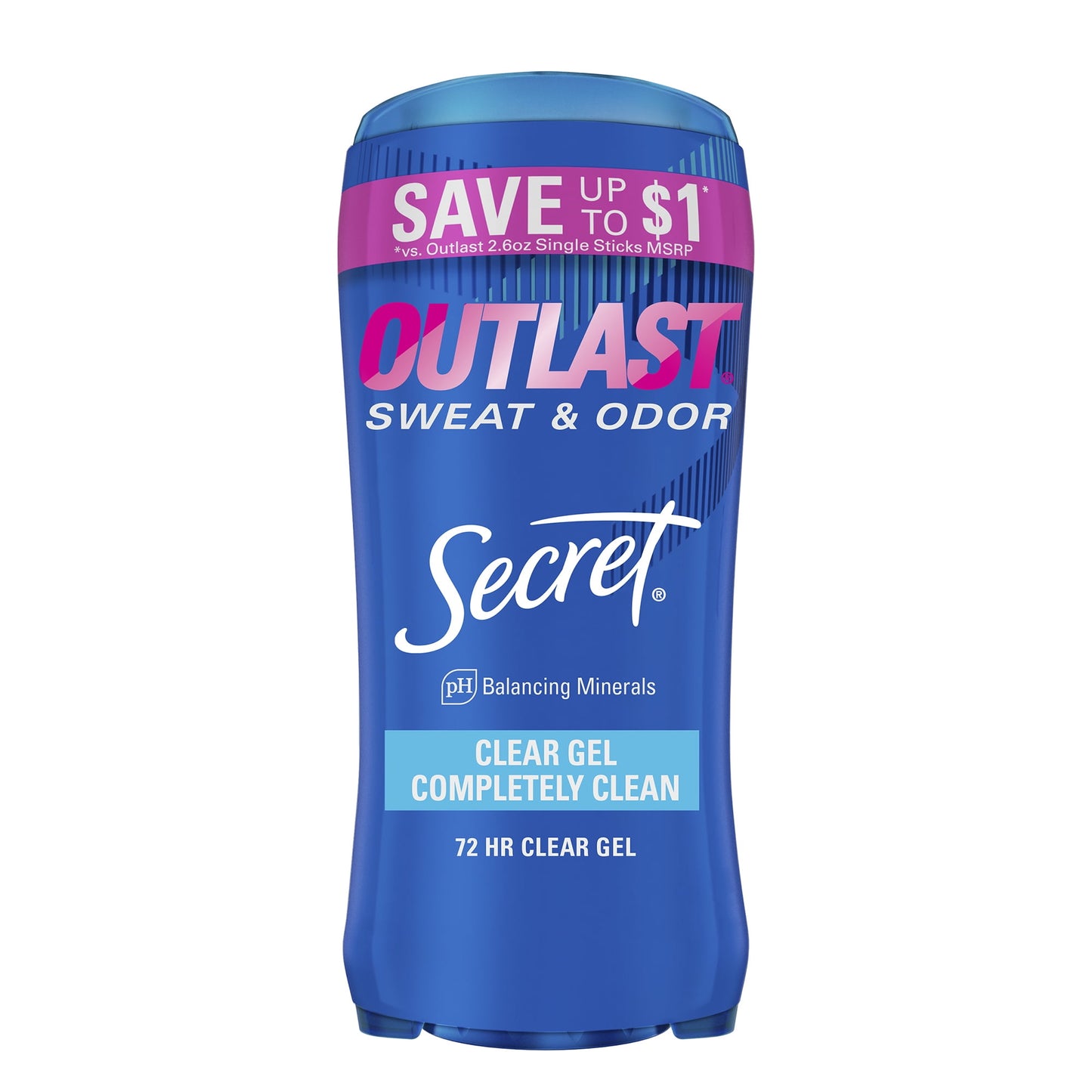 Secret Outlast Clear Gel Antiperspirant Deodorant for Women, Completely Clean, 2.6 oz each, Pack of 2