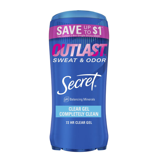 Secret Outlast Clear Gel Antiperspirant Deodorant for Women, Completely Clean, 2.6 oz each, Pack of 2