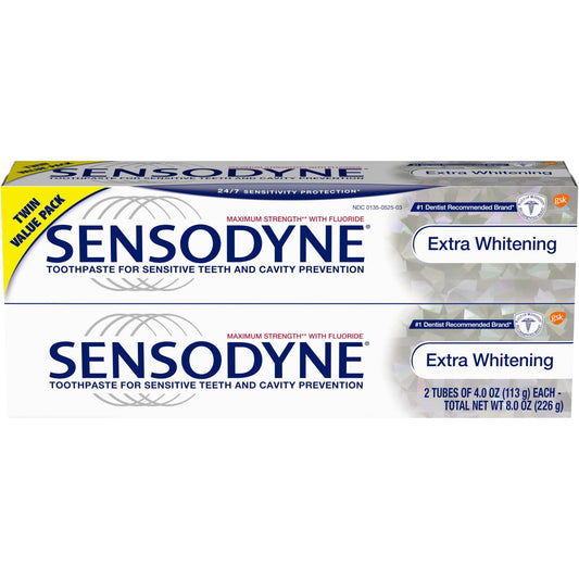Sensodyne Sensitivity Toothpaste, Extra Whitening, for Sensitive Teeth, 24/7 Protection, 4 ounce (Pack of 2)